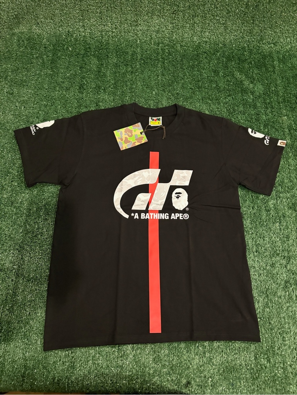 A Bathing Ape Black Short-Sleeve Tee with Red Stripe - Picture 1 of 7